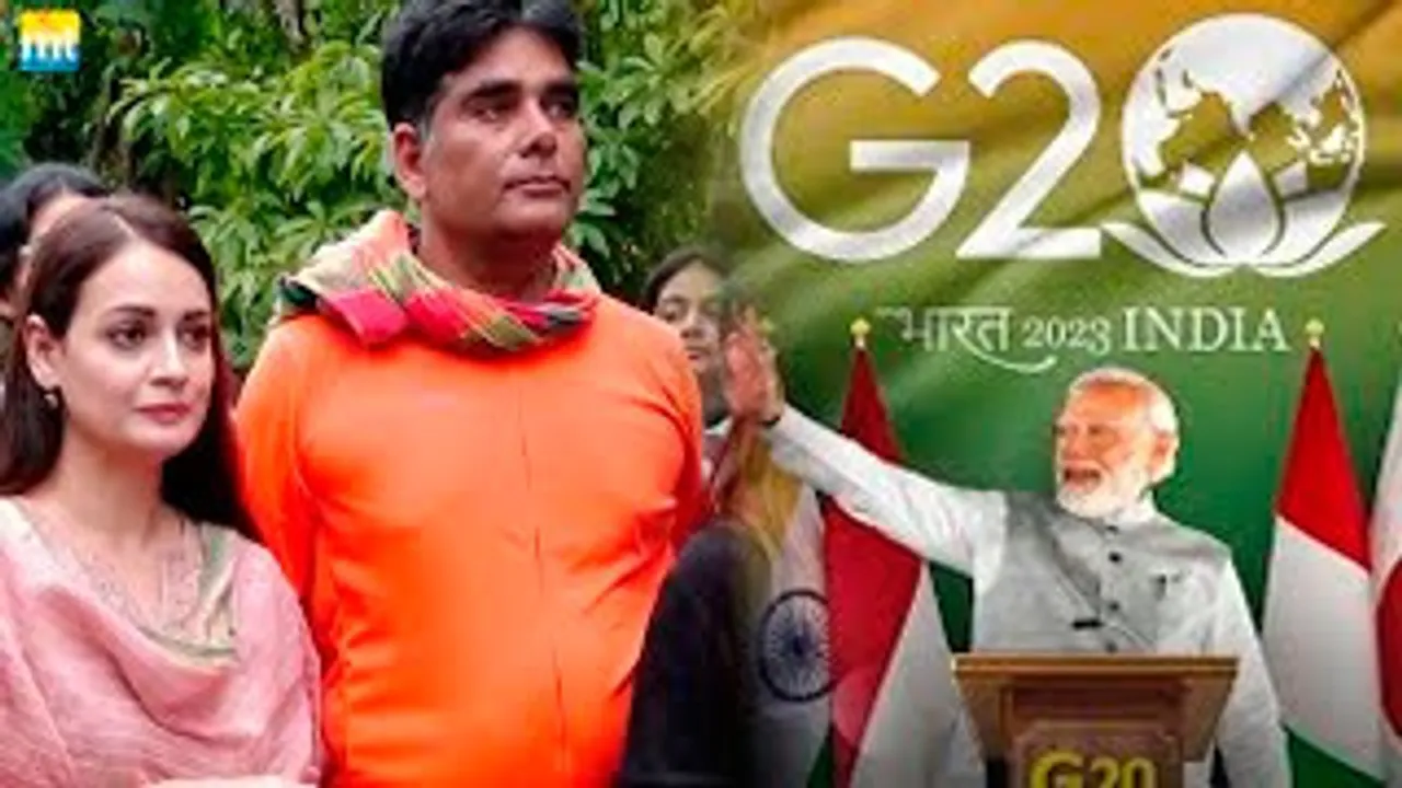 Dia Mirza reacts to G20 Summit at Plantation Drive with Cyclist Roopesh Rai