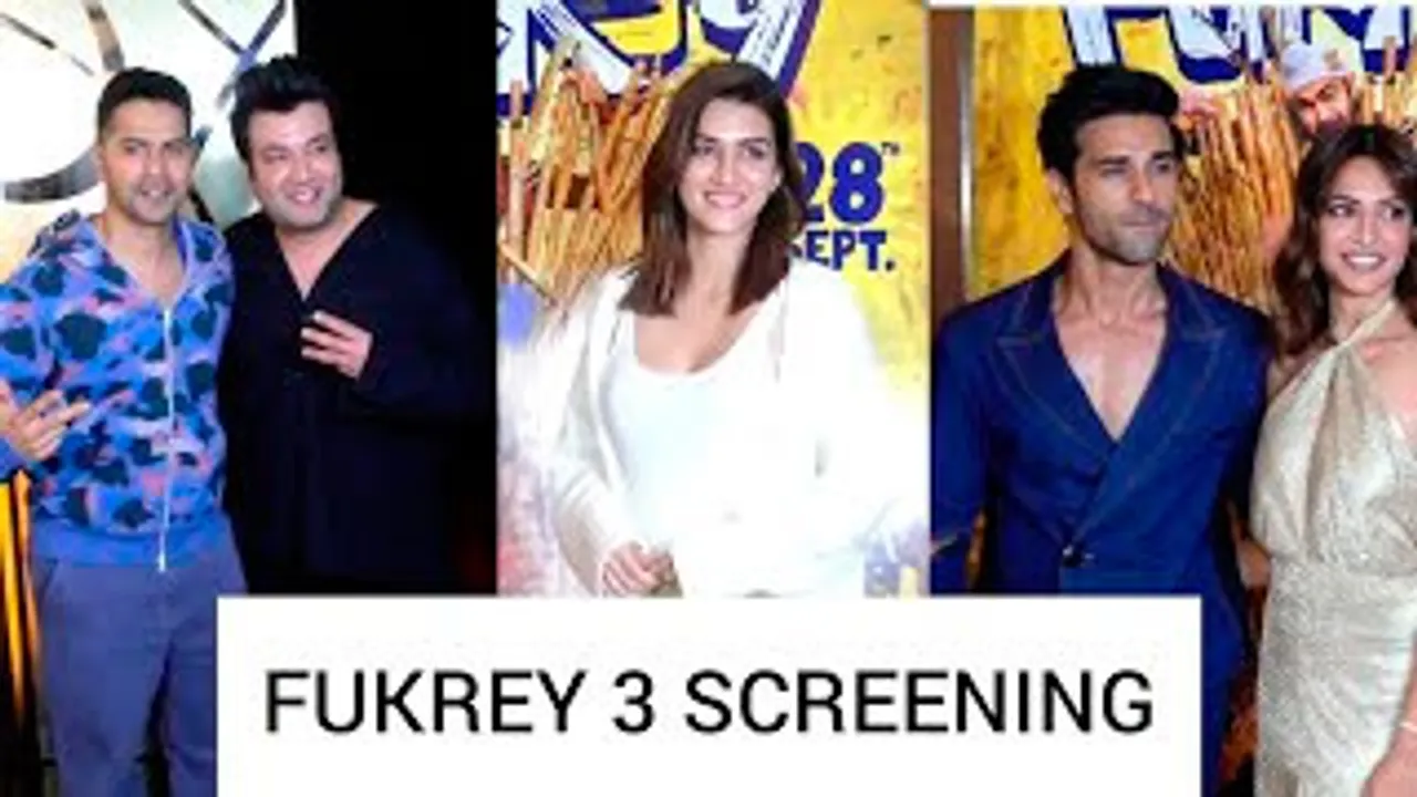 Kriti Sanon, Varun Dhawan, Pulkit Samrat, Kriti Kharbanda, Varun Sharma, Pankaj Tripathi And Others At Fukrey 3 Screening