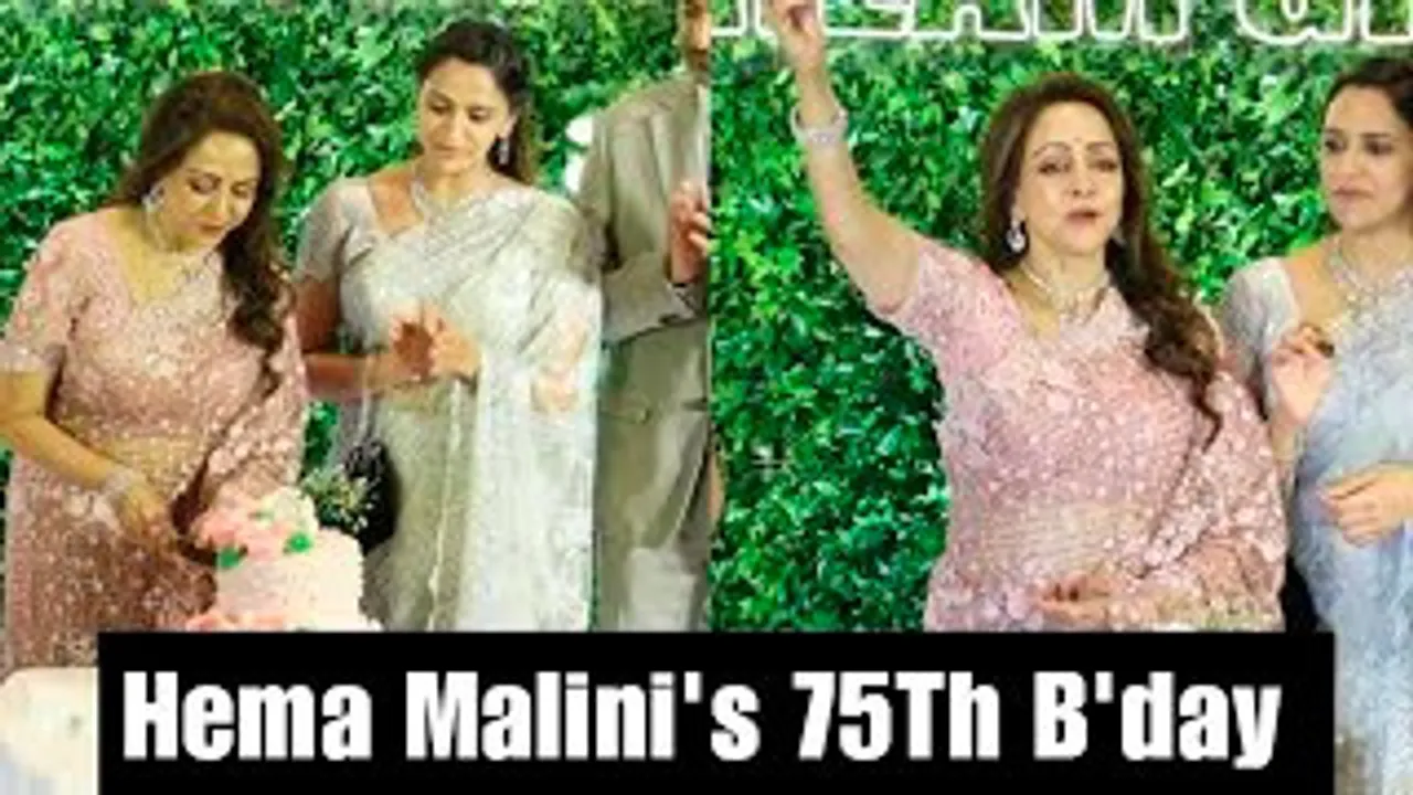 Hema Malini Cuts her 75Th Birthday Cake with her Daughters Esha Deol & Ahana Deol