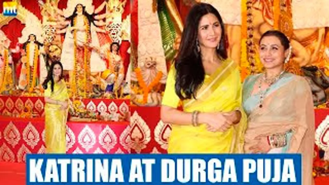 Katrina Kaif Attends FIRST Durga Puja looking Gorgeous In Yellow Saree With Rani Mukerji