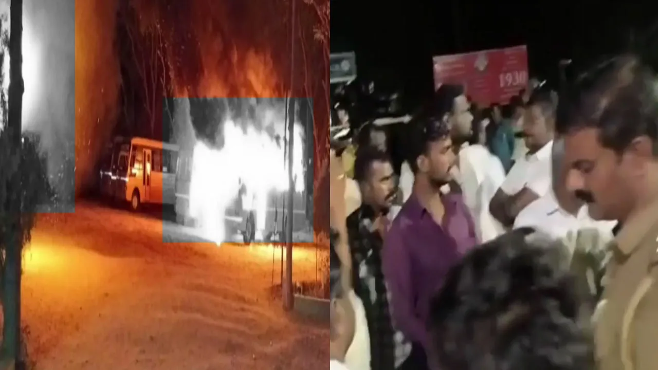  Student take wrong decision after teacher reprimands him - school buses set on fire Photograph: (nellai) 