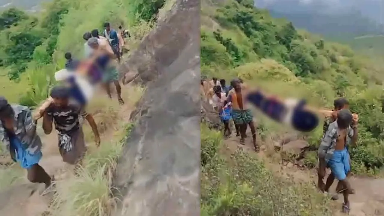 சாலை வசதி இல்லாத கிராமம்; இறந்தவரின் உடலைத் தொட்டில் கட்டி தூக்கிச் சென்ற அவலம்!