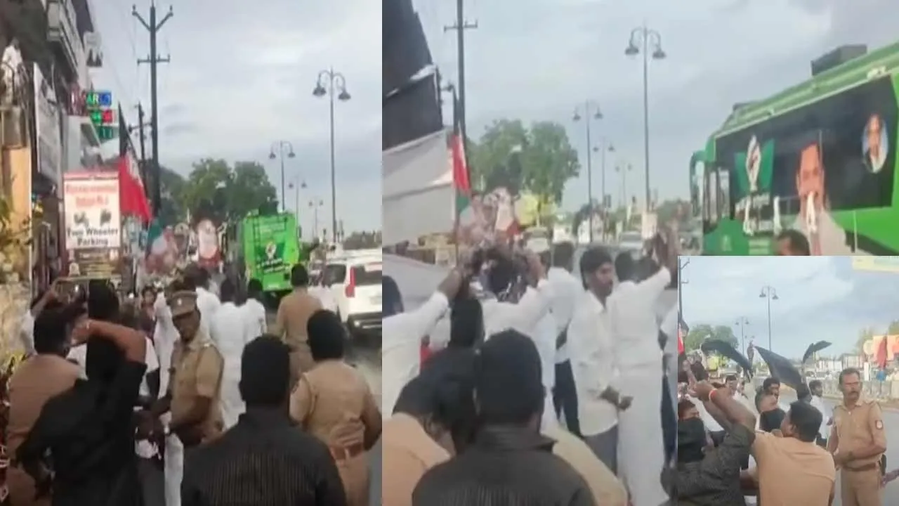  Black flag hoisted for Edappadi; Stone pelting incident creates panic Photograph: (admk) 
