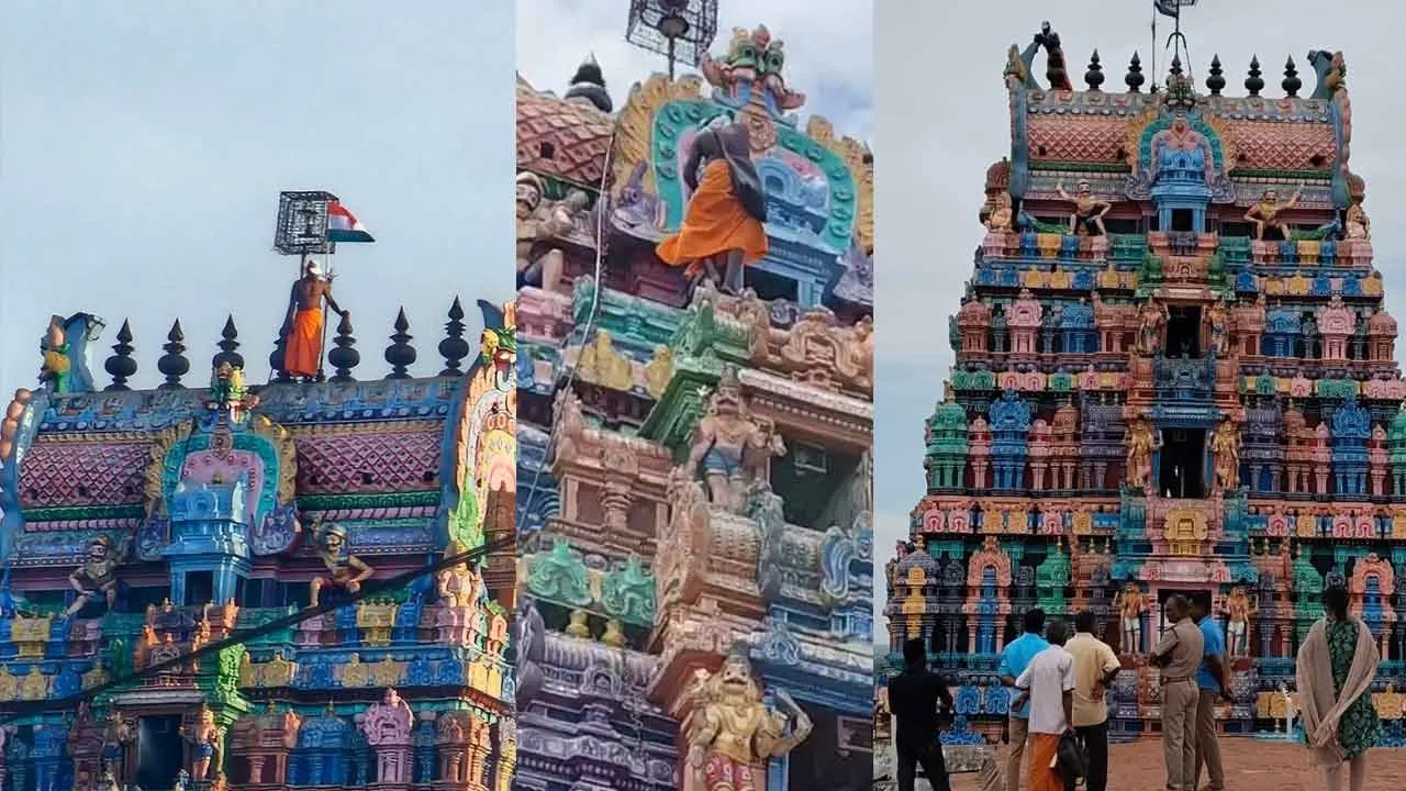  Officials' negligence! Social activists are losing their lives one after another! - Muruga devotee who was struggling by climbing the Rajagopuram falls and lose their live Photograph: (pudukottai) 