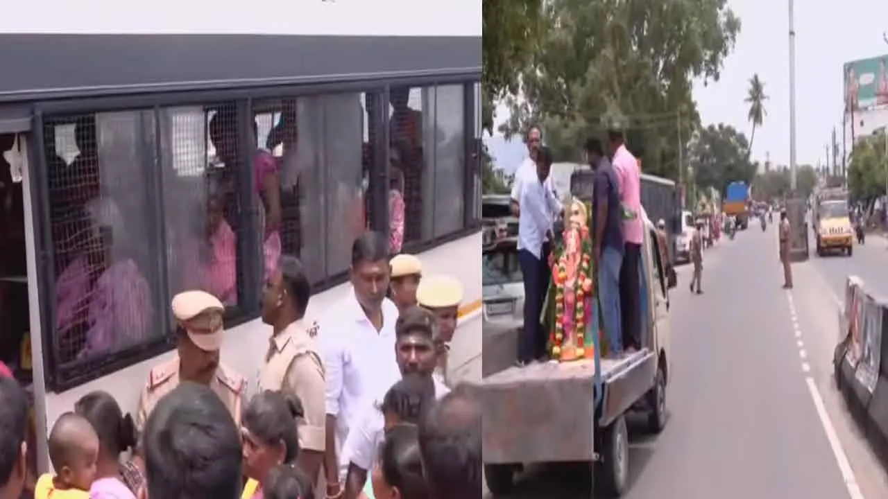  Hindu Front procession violates ban - Ganesha statue confiscated Photograph: (dindigul) 