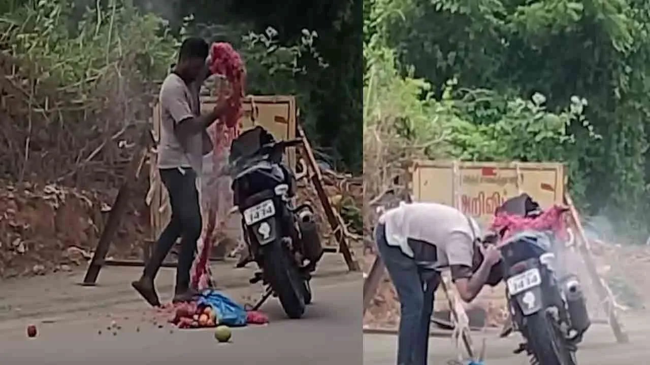  Youth performs funeral for burnt vehicle-bike on the road Photograph: (thanjavur) 