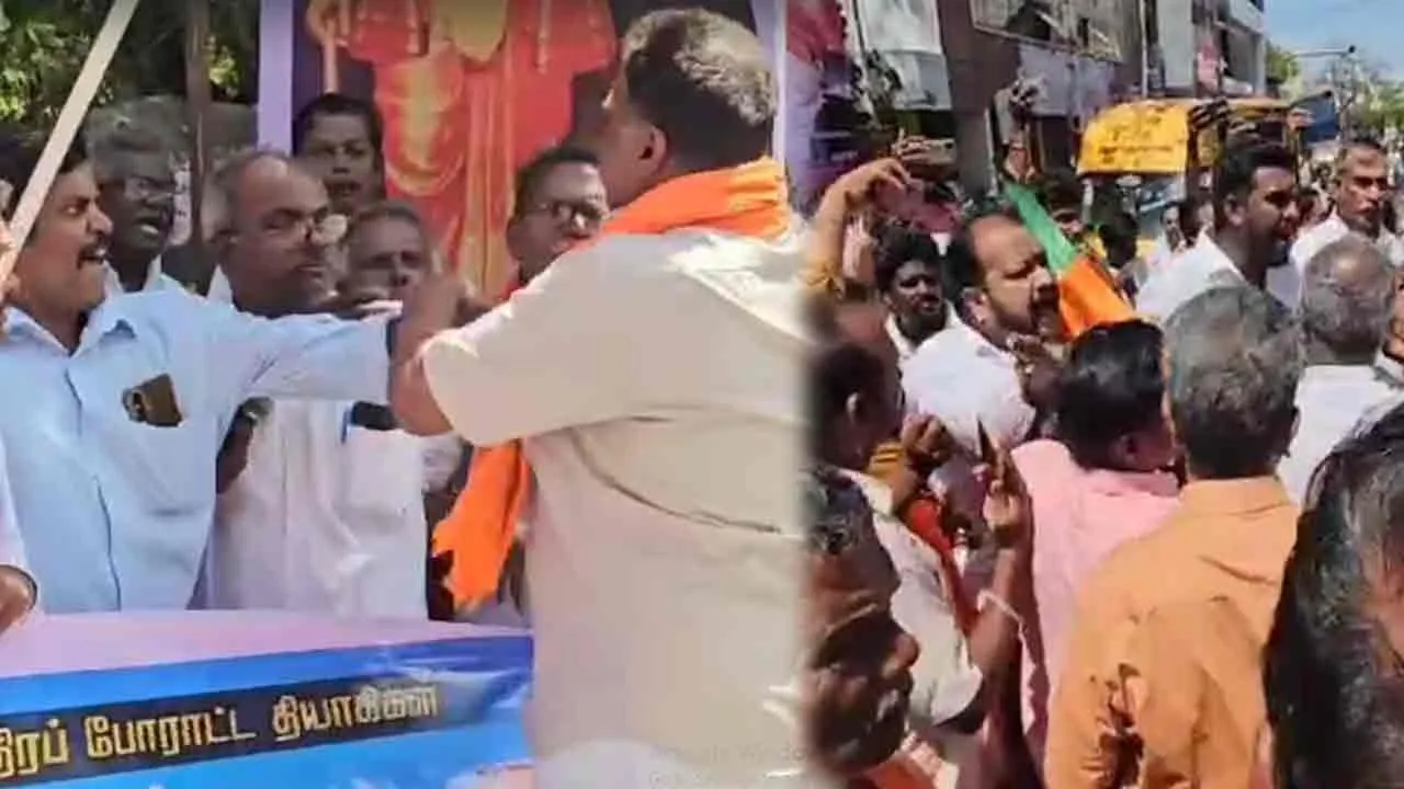  திடீரென மைக்கை பிடுங்கிய பாஜக பிரமுகர்; சரமாரி தாக்கி விரட்டி அடித்த சி.ஐ.டி.யு-வினர்!