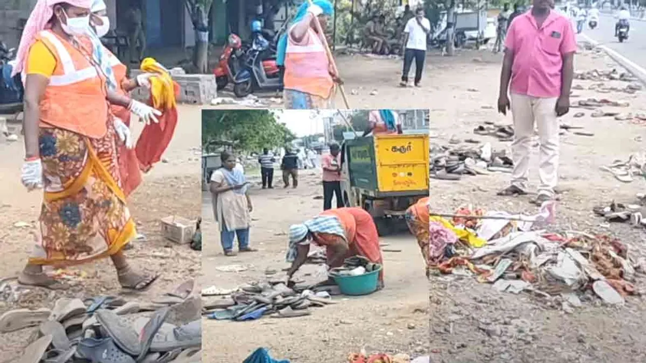  Karur stampede - Shoes preserved for investigation Photograph: (karur) 