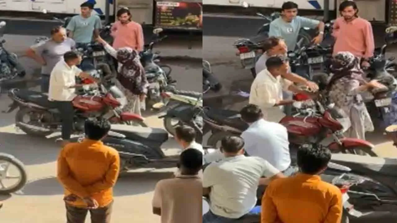  Uttar pradesh Woman chases man on scooter and slaps him multiple times for obscene comments 