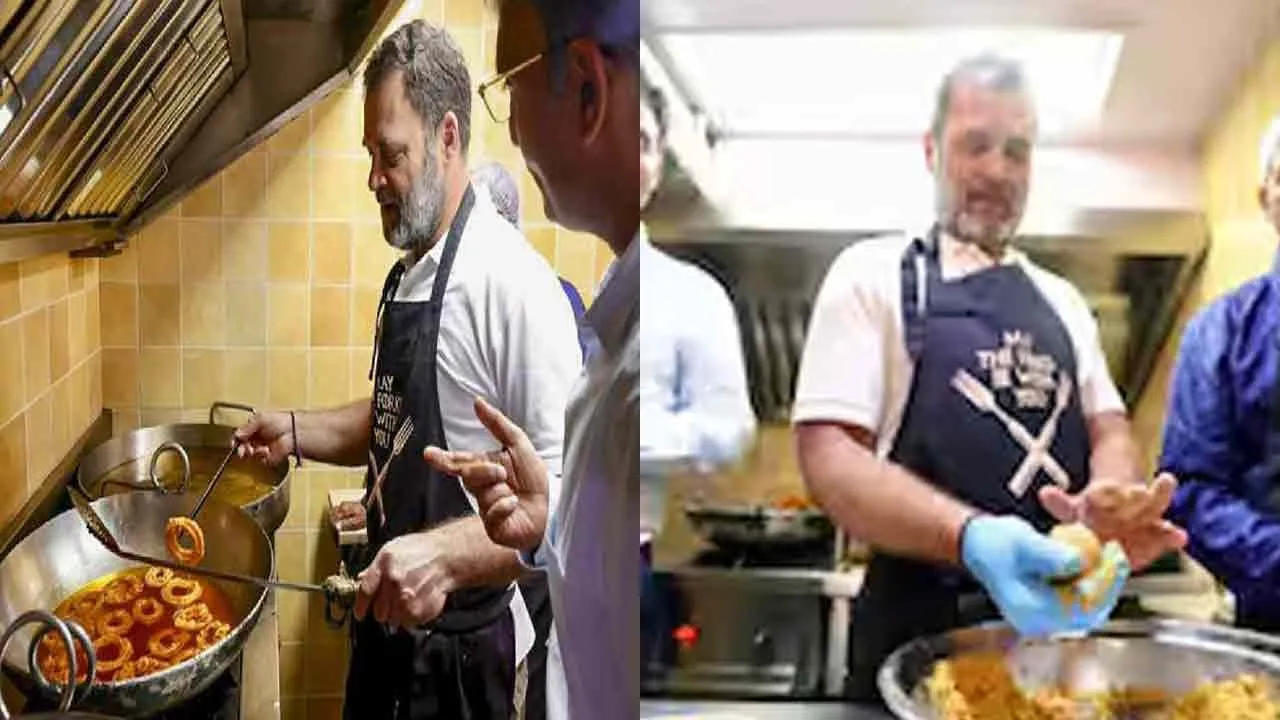  Rahul Gandhi made jalebi and laddu in famous sweet shop delhi 