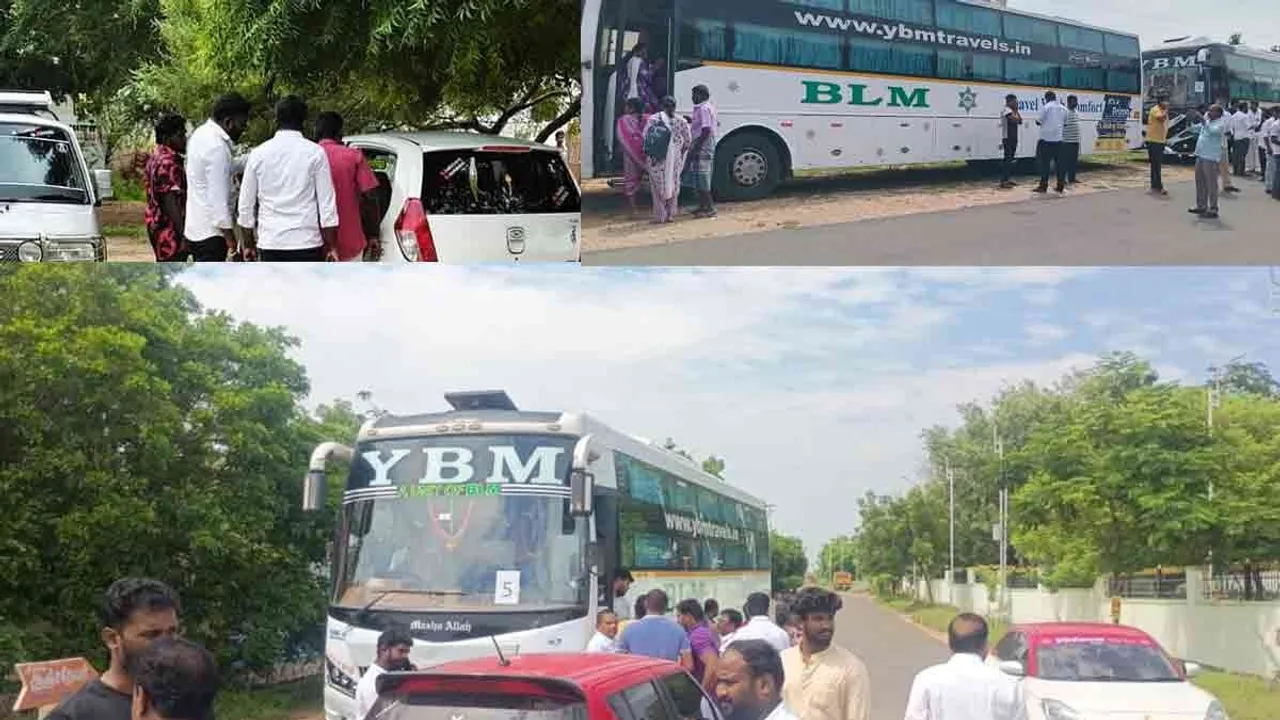 Karur tragedy; Tvk administrators take affected families to Chennai Photograph: (tvk) 