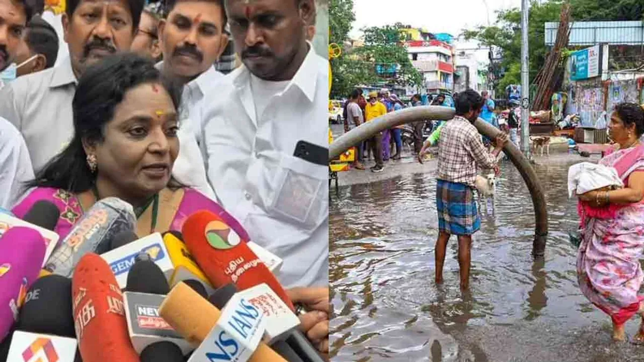  ''Chennai is reeling under moderate rains'' - Tamilisai alleges Photograph: (chennai rain) 