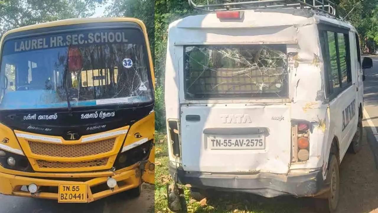  இரு பள்ளி வாகனங்கள் மோதல்; 5 மாணவர்களுக்கு சிகிச்சை!