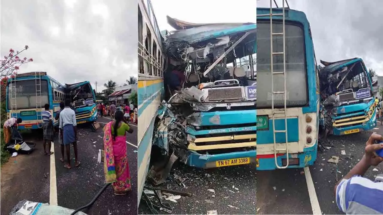 Tragedy caused by a horrific accident at Buses collide head-on in tenkasi 