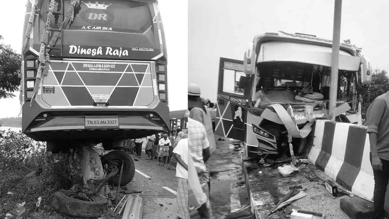  பாலத்தின் தடுப்புச் சுவரில் பேருந்து மோதி விபத்து; ஐயப்ப பக்தர்கள் காயம்!