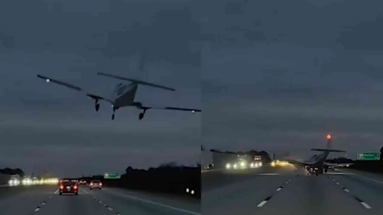  சாலையில் தரையிறங்க முயன்ற விமானம்; கார் மீது மோதி விபத்து!