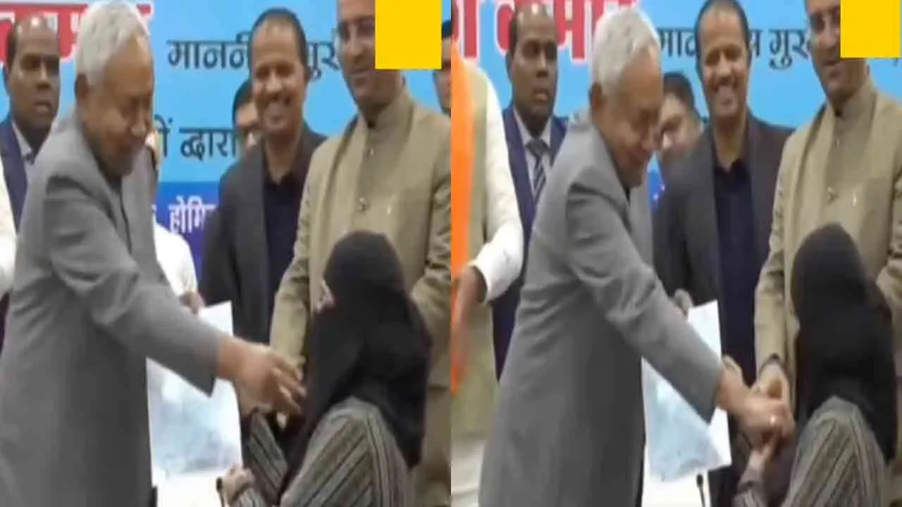  Nitish Kumar's controversial act of pulling a Muslim woman's hijab in bihar 