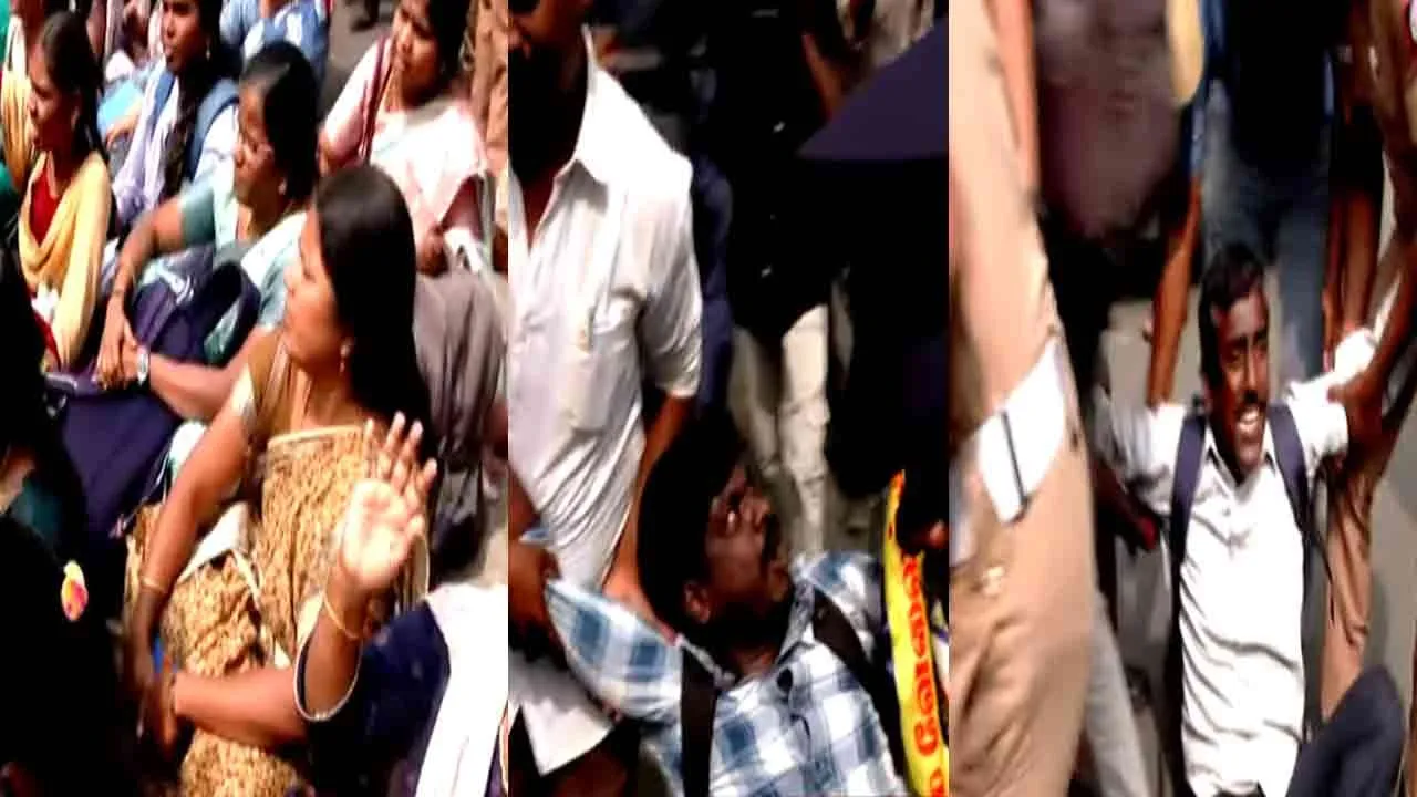  Police arrested struggling teachers for Equal pay for equal work in Chennai 