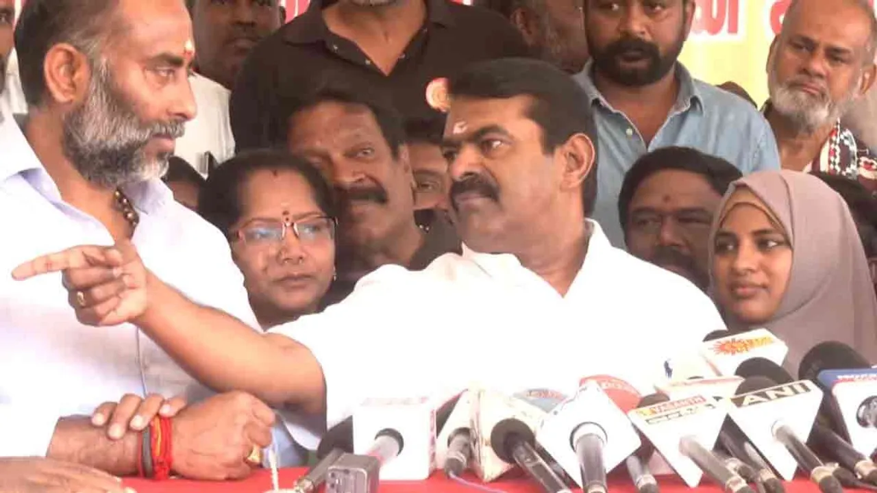  Seeman's anger press meet Photograph: (ntk) 