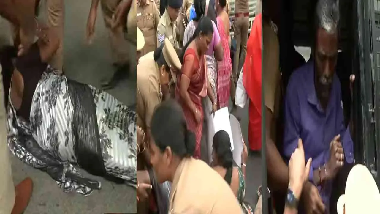  Police arrest Sanitation workers struggle in front of Anna Arivalayam 