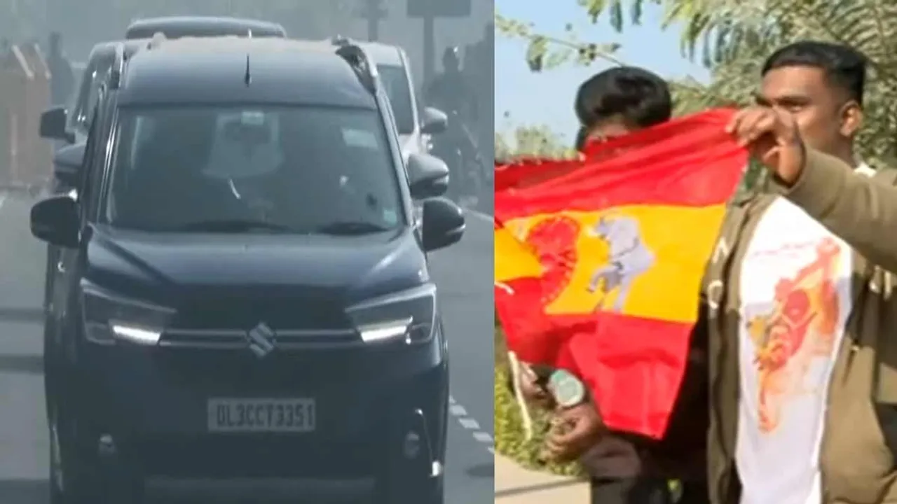  Vijay arrives in Delhi - Fan welcomes him with flag Photograph: (TVK) 