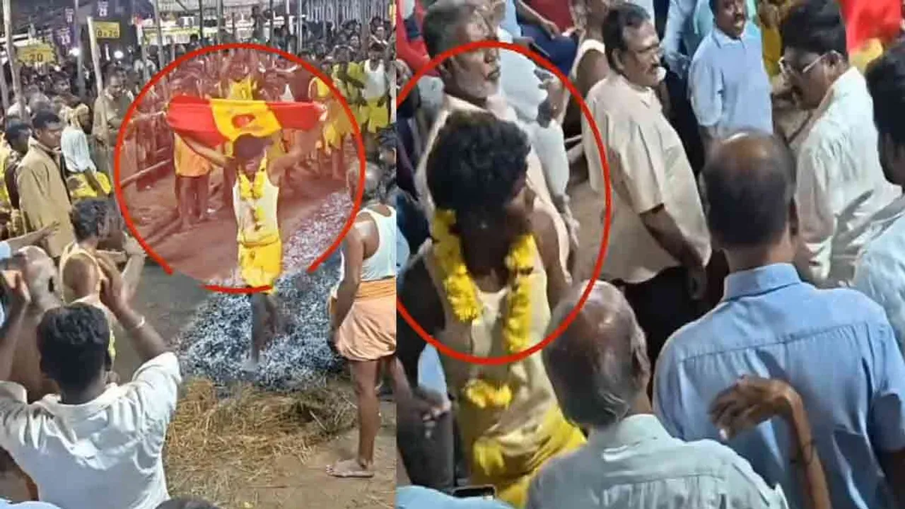  Youth set fire to Tvk flag, chased away by festival group Photograph: (tvk) 