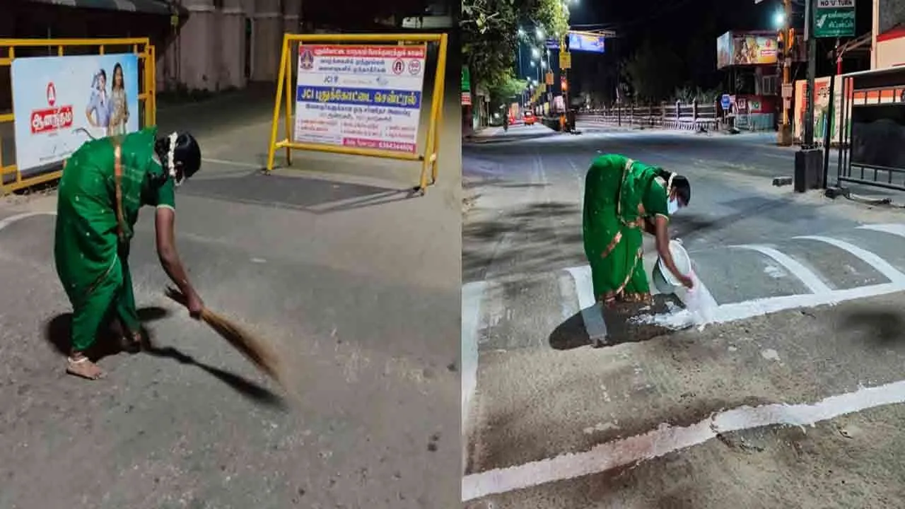  female Home Guard member action against Frequent accidents on Unmarked speed bumps 