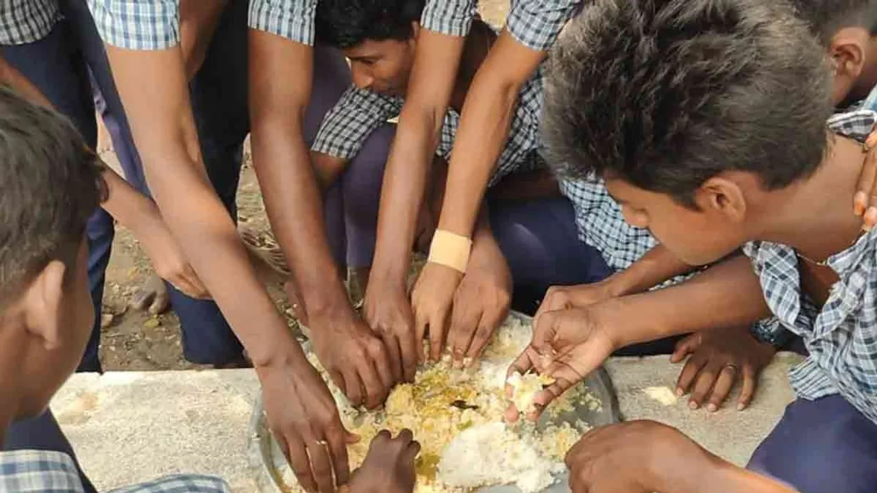  +2 students bid farewell with a hearty farewell after eating a delicious meal! Photograph: (govt school) 