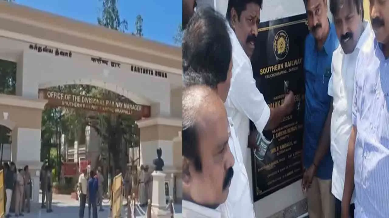  DMK members destroyed Hindi letters in the trichy railway office with black ink 