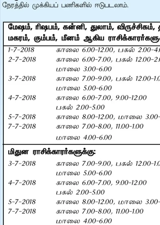  இந்த வாரத்தில் அனுகூலமான  நாளும், நேரமும் 1-7-2018 முதல் 7-7-2018 வரை