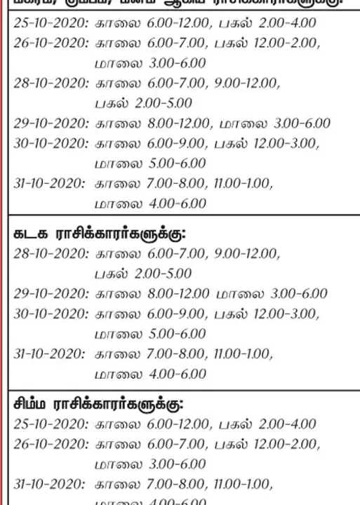  இந்த வாரத்தில்  அனுகூலமான  நாளும், நேரமும் 25-10-2020 முதல் 31-10-2020 வரை
