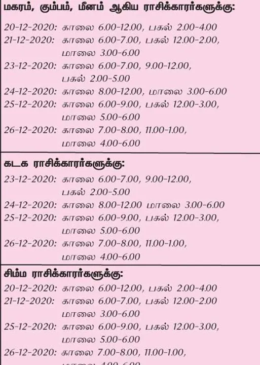  இந்த வாரத்தில்  அனுகூலமான நாளும், நேரமும் 20-12-2020 முதல் 26-12-2020 வரை