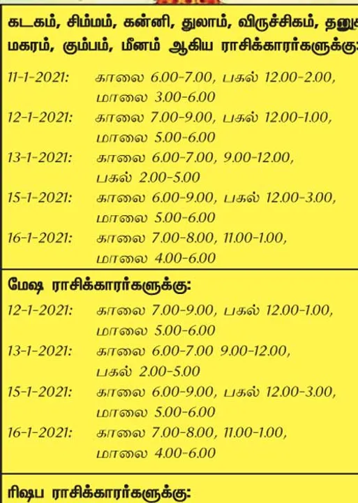  இந்த வாரத்தில்  அனுகூலமான நாளும், நேரமும் 10-1-2021 முதல் 16-1-2021 வரை