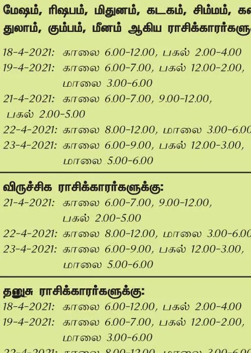  இந்த வாரத்தில்  அனுகூலமான  நாளும், நேரமும் 18-4-2021 முதல் 24-4-2021 வரை
