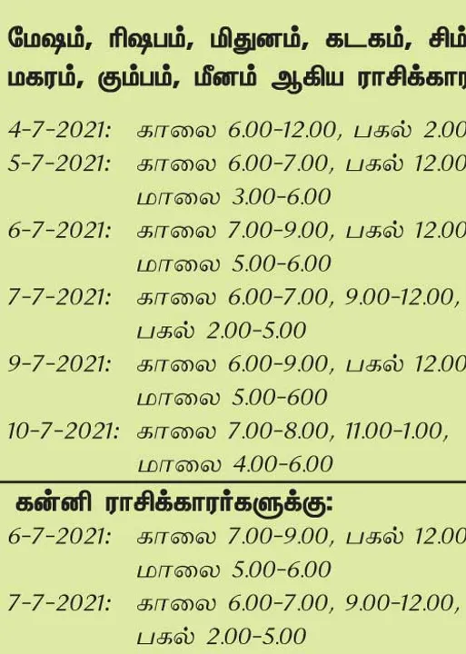  இந்த வாரத்தில்  அனுகூலமான நாளும், நேரமும் 4-7-2021 முதல் 10-7-2021 வரை