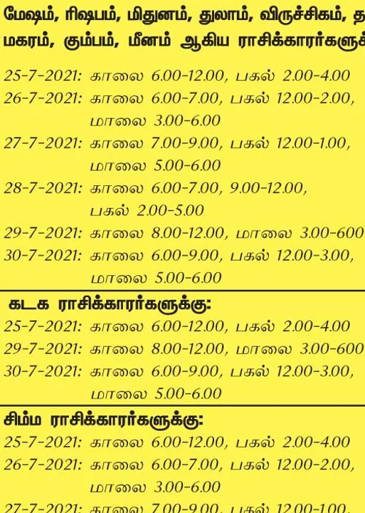  இந்த வாரத்தில்  அனுகூலமான நாளும், நேரமும் 25-7-2021 முதல் 31-7-2021 வரை