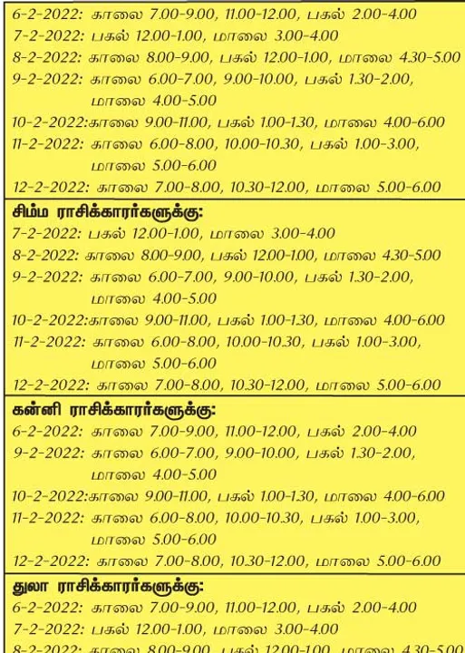  இந்த வாரத்தில்  அனுகூலமான நாளும், நேரமும் 6-2-2022 முதல் 12-2-2022 வரை