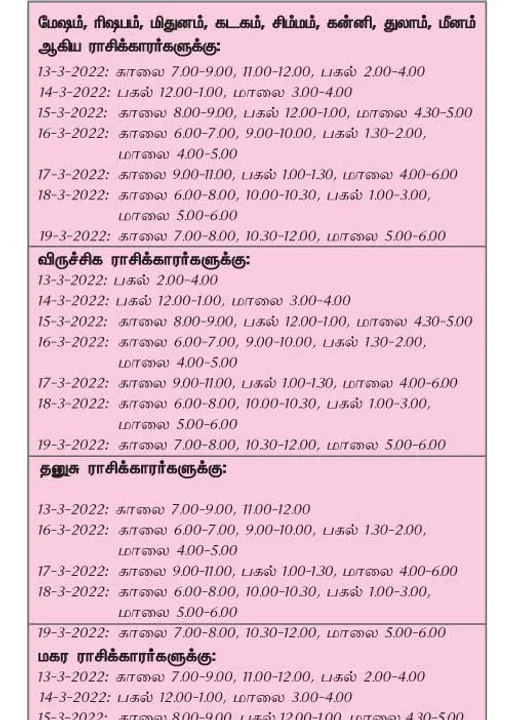  இந்த வாரத்தில் அனுகூலமான  நாளும், நேரமும் 13-3-2022 முதல் 19-3-2022 வரை