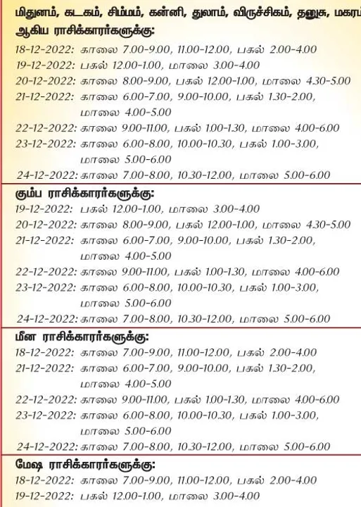  இந்த வாரத்தில் அனுகூலமான நாளும், நேரமும் 18-12-2022 முதல் 24-12-2022 வரை