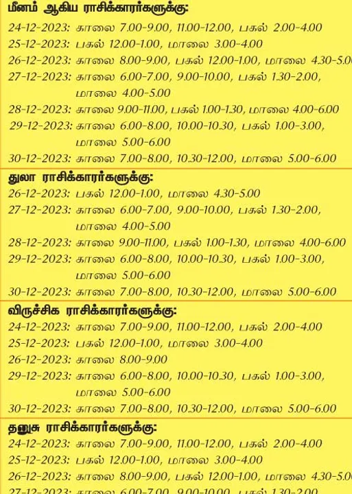  இந்த வாரத்தில் அனுகூலமான நாளும், நேரமும்  24-12-2023 முதல் 30-12-2023 வரை