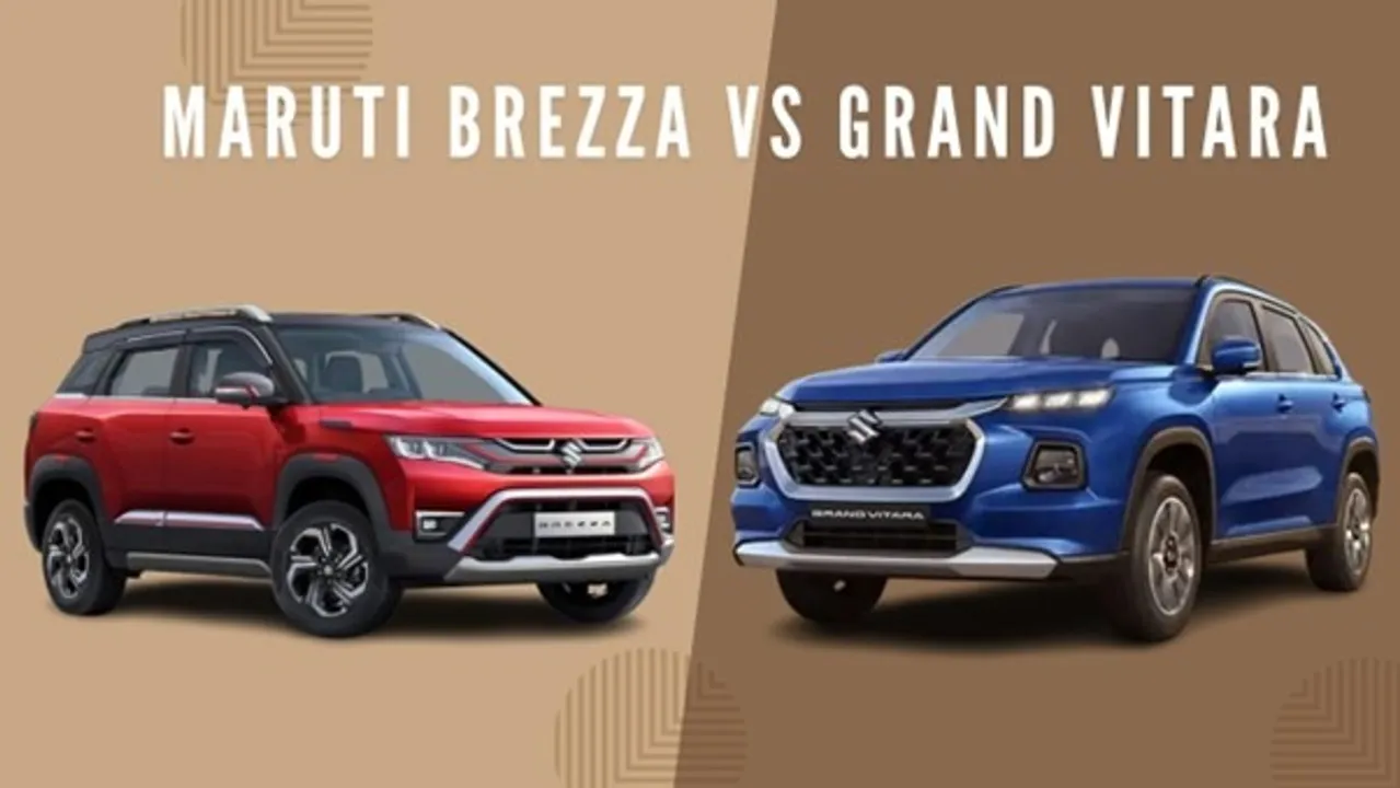 Maruti Brezza vs Grand Vitara on-road price comparison across Delhi, Mumbai, Bangalore, Kolkata with ex-showroom and variant details