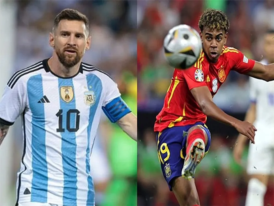 Lionel Messi (L) and Lamine Yamal (R). (Photo: X/@FIFAWorldCup)