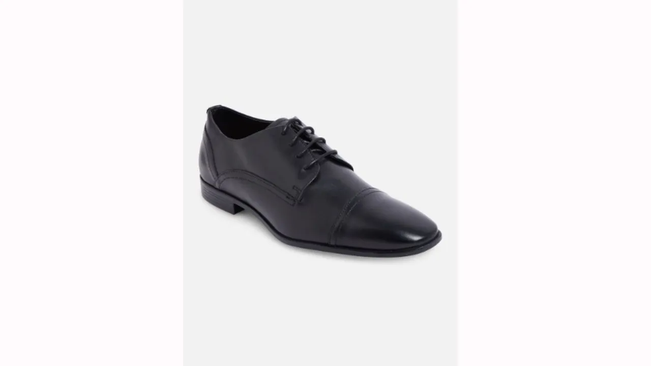 Black Solid Leather Oxfords