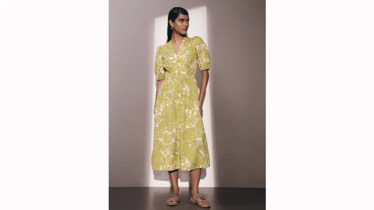 Linen Blend Printed Dress