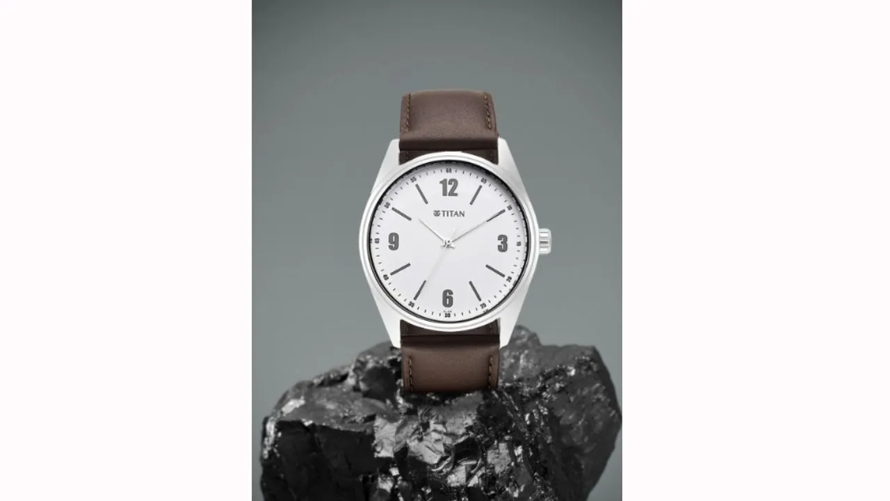 Titan Men White Dial & Brown Leather Watch