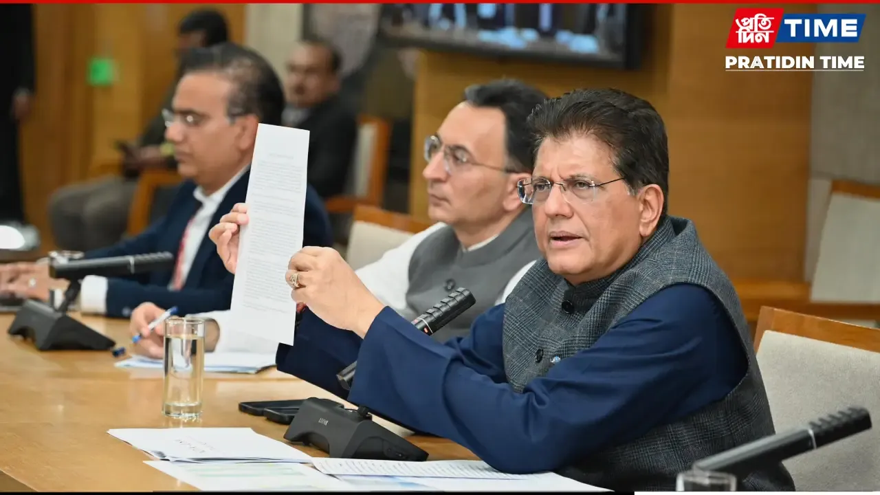Piyush Goyal during the joint statement by India and US on the interim trade deal