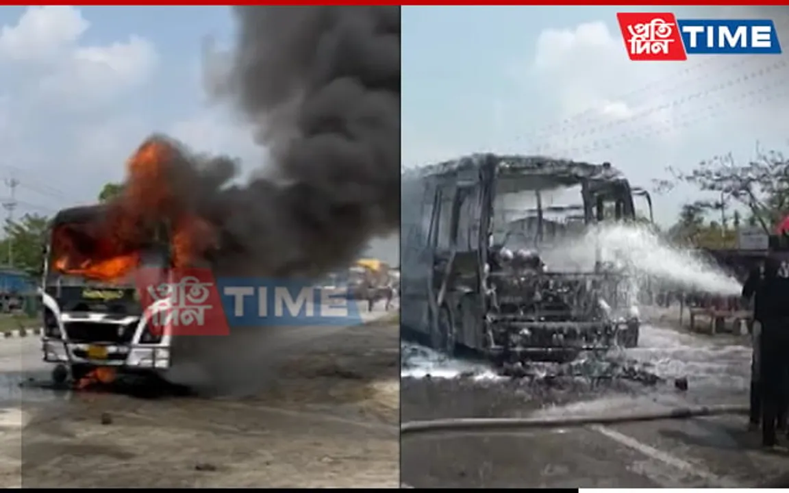 Passenger Bus Burnt to Ashes in Assam’s Nalbari