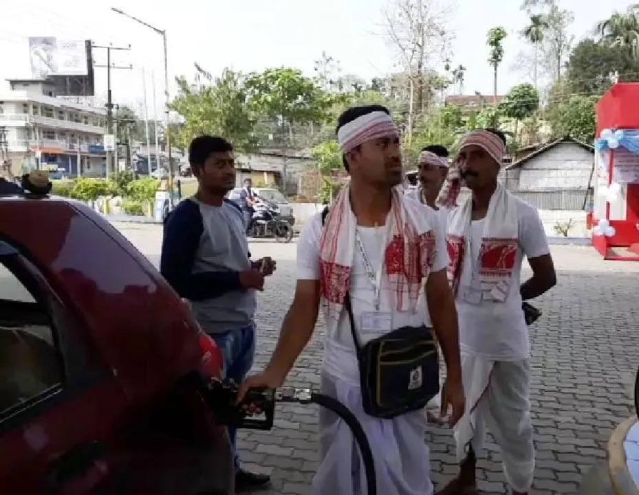 Bihu Spirit: Petrol pump employees dress traditionally in Goalpara