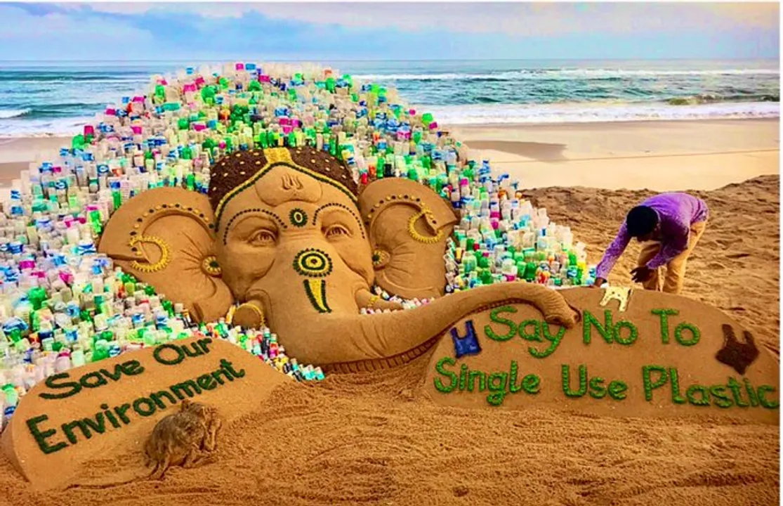 Odisha Artist Creates Sand Ganesha Using 1000 Plastic Bottles