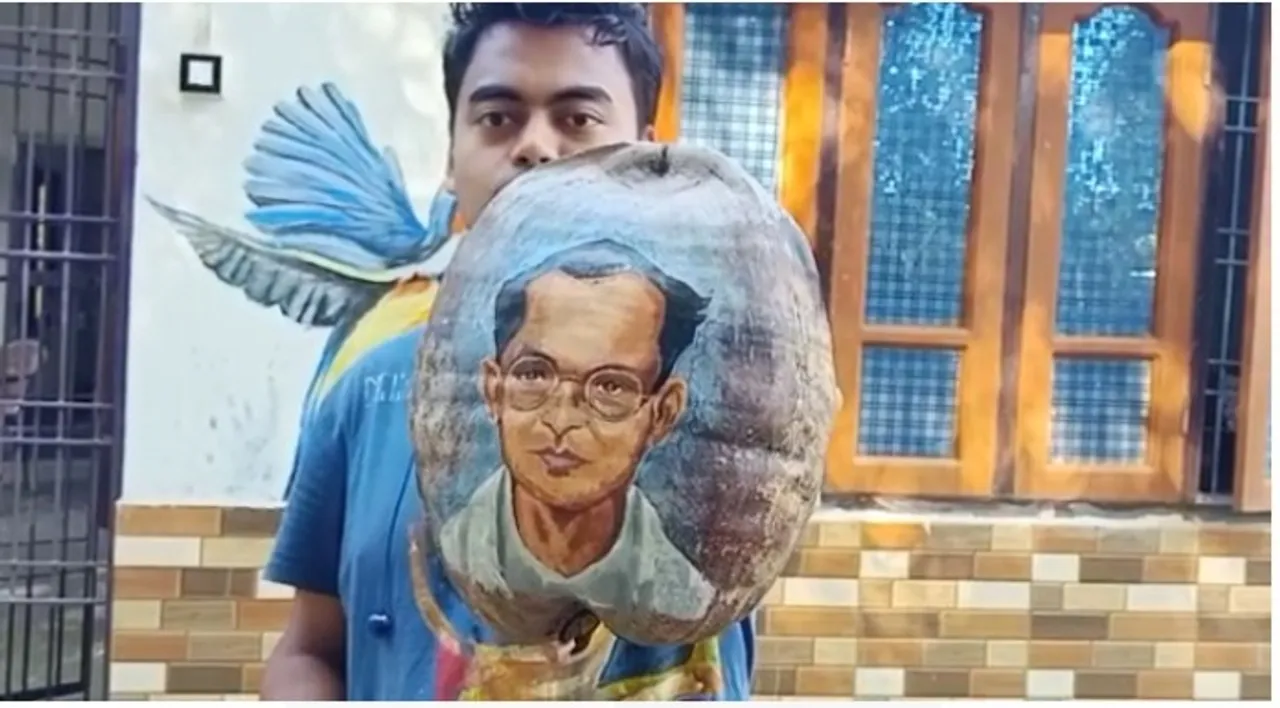 Assam Observes Shilpi Divas; Youth Paints Jyoti Prasad Agarwala’s Face On A Coconut